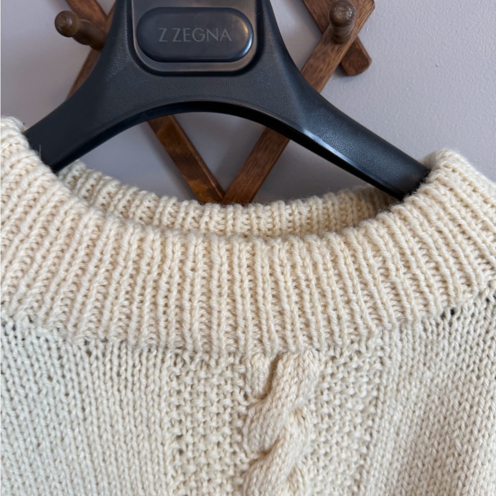 Butter Cream Yellow Hand Knit Wool Cable Patchwork Sweater XL - Picture 4 of 8